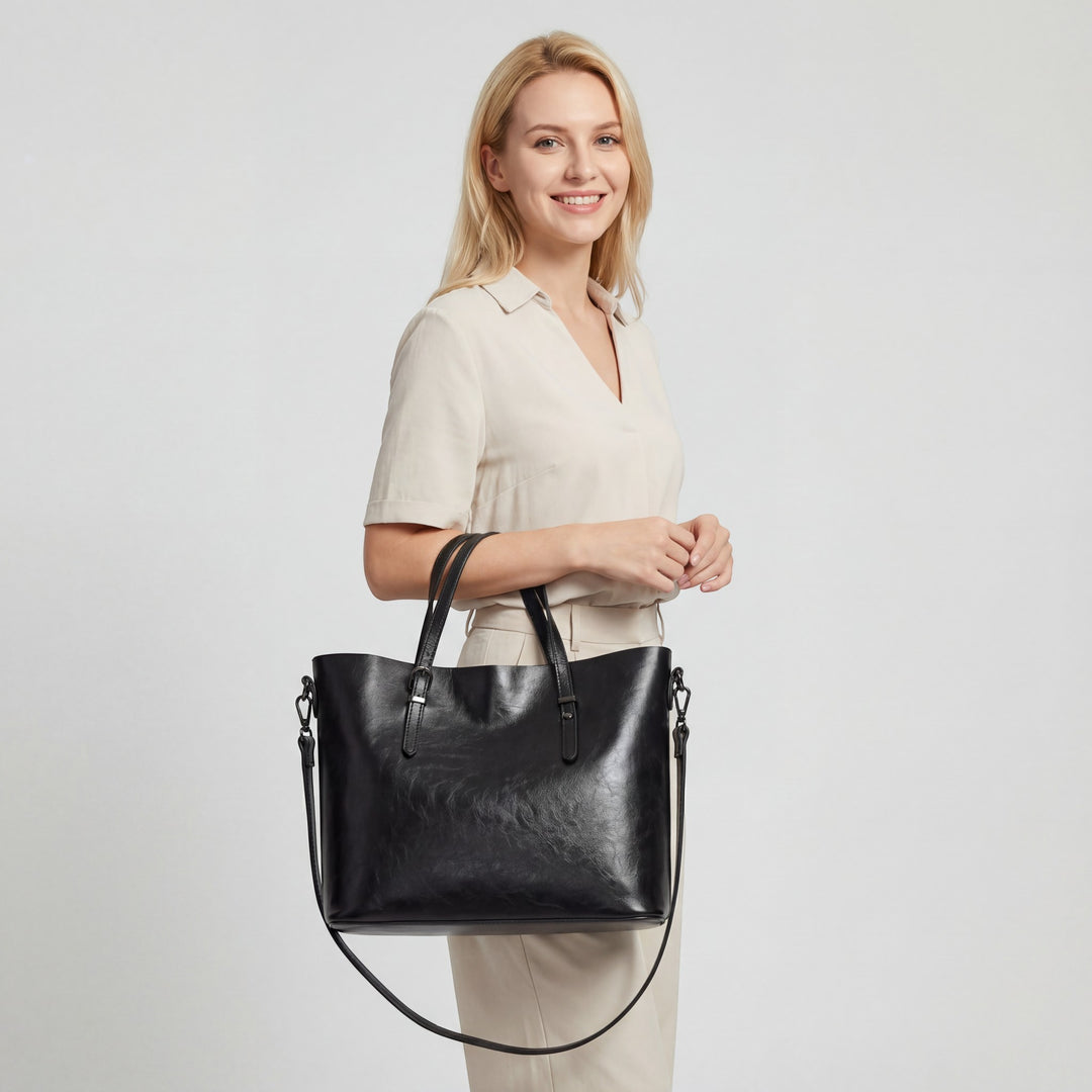Borsa cabas in pelle liscia per donna – Grande capacità