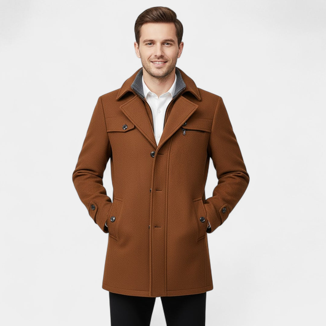 Riche | Cappotto Uomo in Lana – Chiusura con Zip e Bottoni Stile Classico Moderno