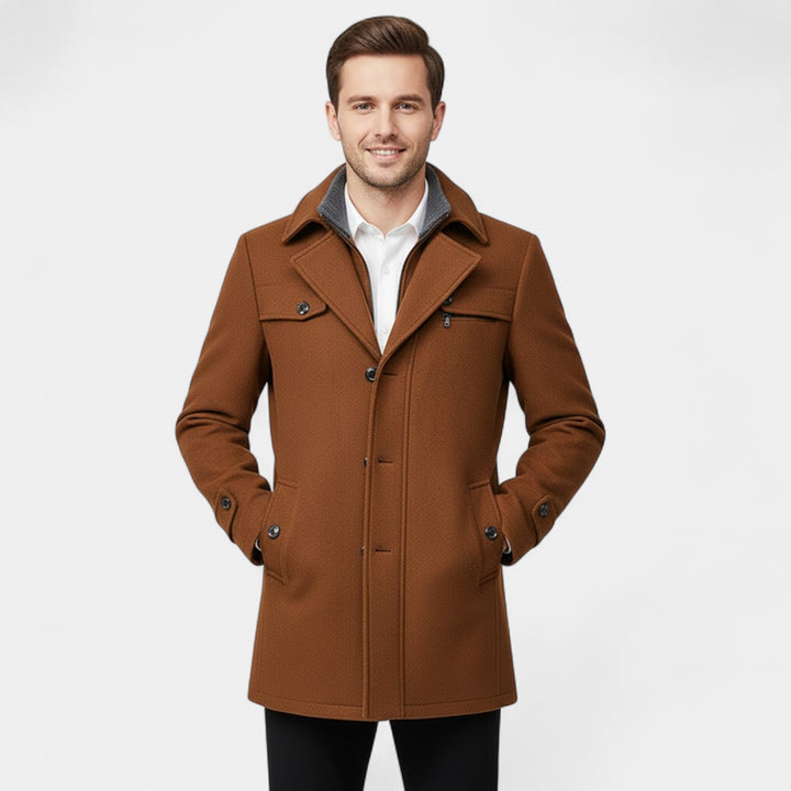 Riche | Cappotto Uomo in Lana – Chiusura con Zip e Bottoni Stile Classico Moderno