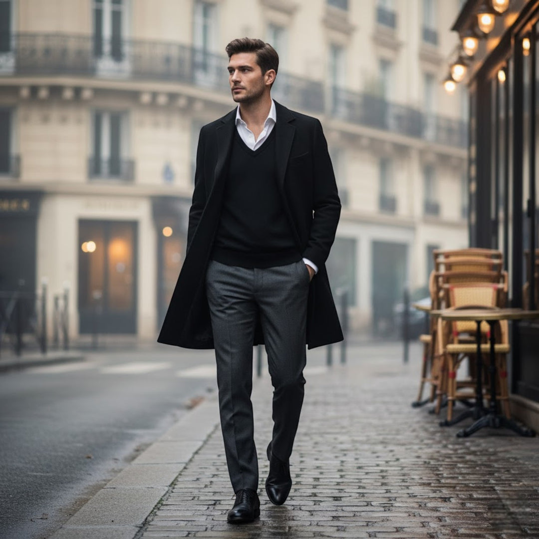 Claire Mode | Herrenmantel aus Wolle – Langer Trenchcoat im klassischen Schnitt