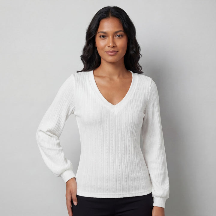 Claire Mode | Top Donna in Maglia a Maniche Lunghe e Scollo a V