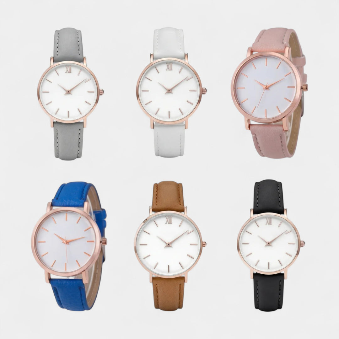 Claire Mode | Damen minimalistische Quarzuhr mit Lederarmband