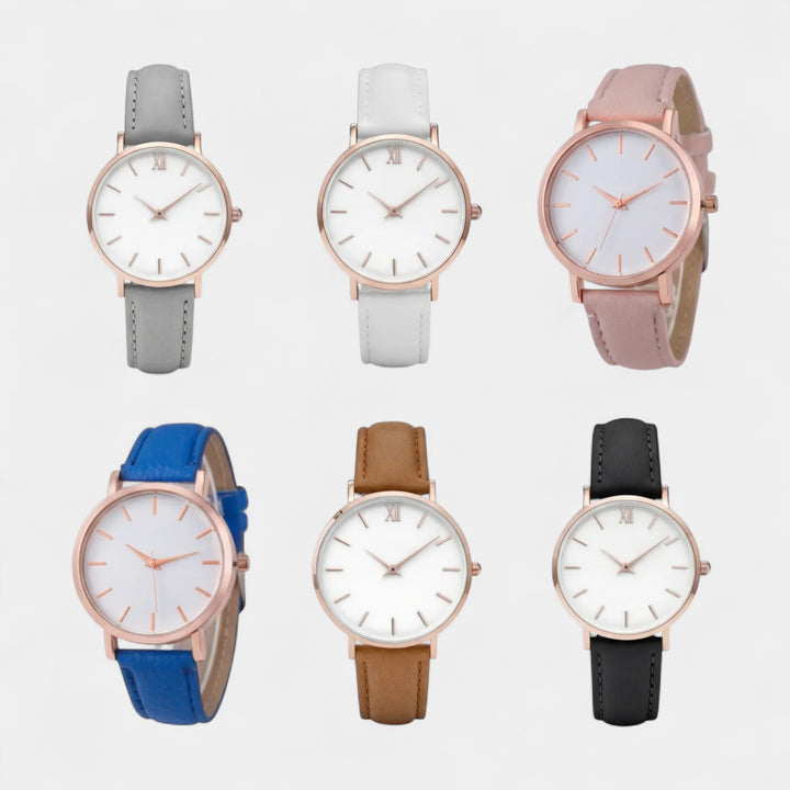 Claire Mode | Damen minimalistische Quarzuhr mit Lederarmband