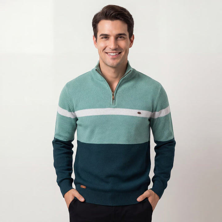 Herren Baumwollstrickpullover mit halbem Reißverschluss – Figurbetonte, strukturierte Passform