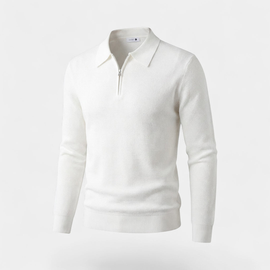 Claire Mode | Herren Pullover aus Waffelstrick mit halbem Reißverschluss
