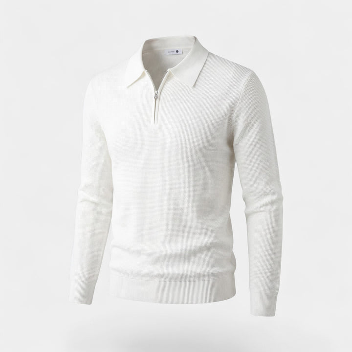 Claire Mode | Herren Pullover aus Waffelstrick mit halbem Reißverschluss