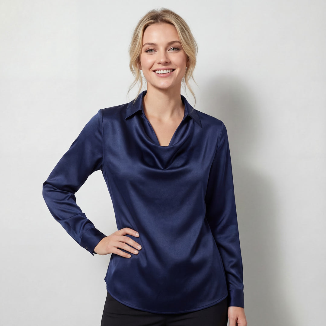 Drapiertes Satinblusenshirt für Damen – Eleganter, lässiger Schnitt