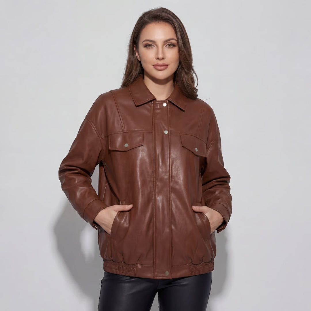 Damen Lederjacke – Lässige Passform, Reißverschluss