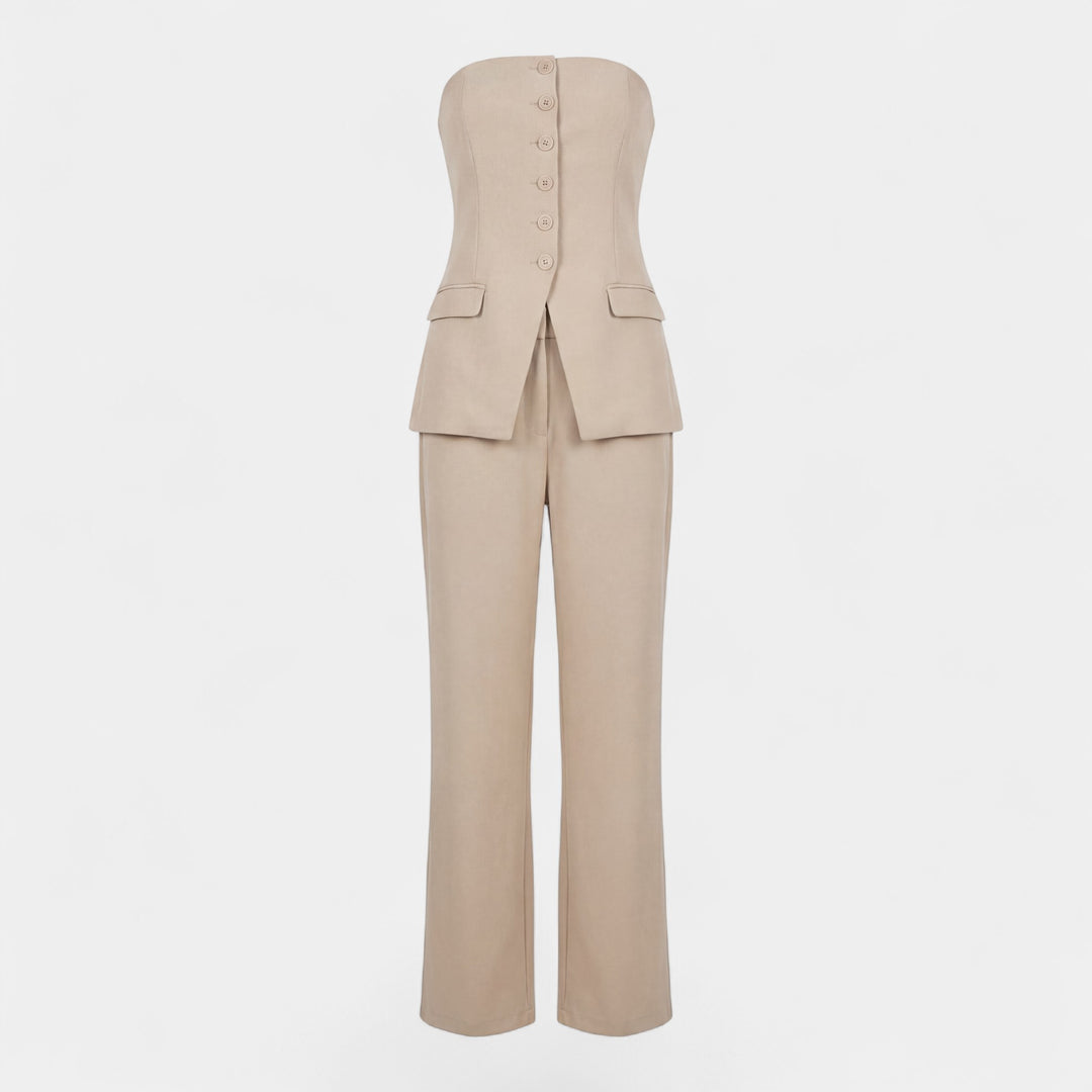 Claire Mode | Zweiteiliges trägerloses Tailleur-Set mit gerader Hose für Damen