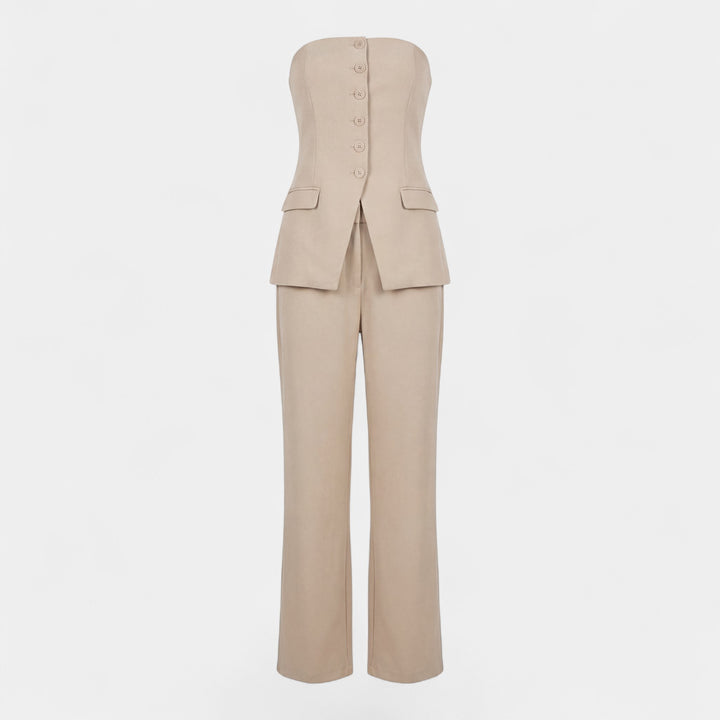 Claire Mode | Zweiteiliges trägerloses Tailleur-Set mit gerader Hose für Damen