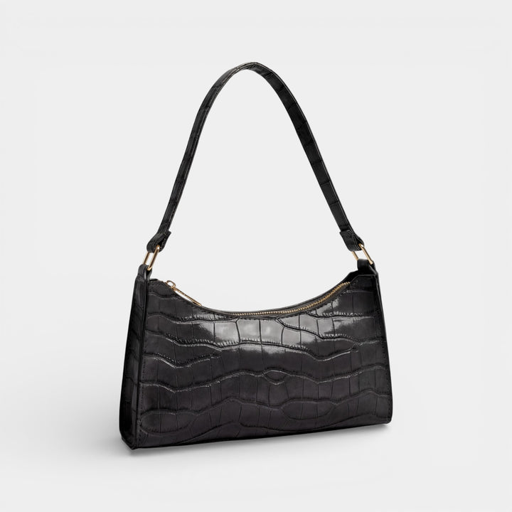 Schultertasche aus glänzendem, strukturiertem Leder für Damen – Kompaktes Format