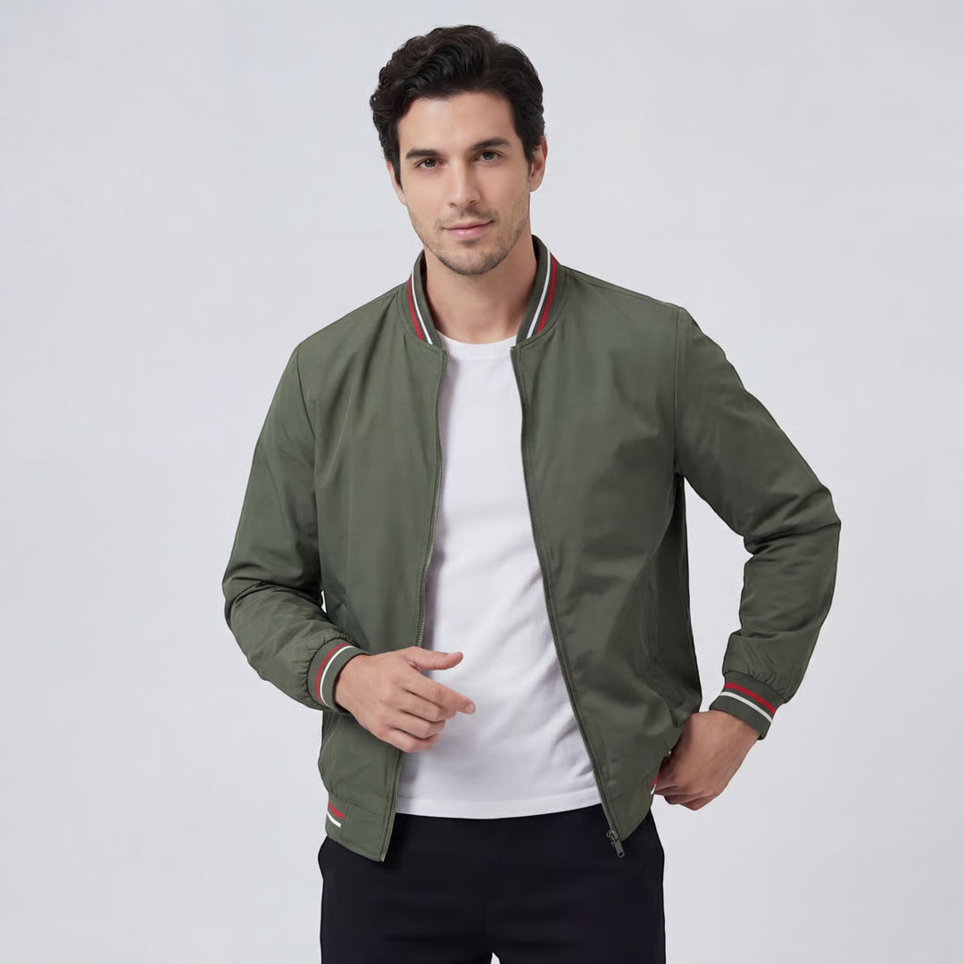 Claire Mode | Herren leichte Stehkragenjacke mit Reißverschluss aus gewebtem Stoff