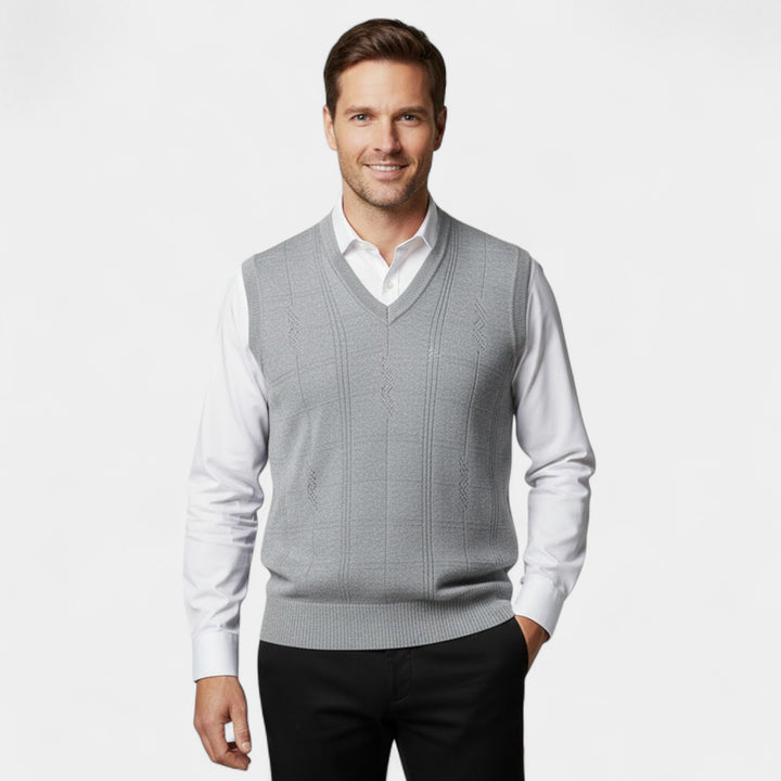 Herrenweste mit V-Ausschnitt aus Jacquard-Strick 3-teilig – Strukturiertes Muster