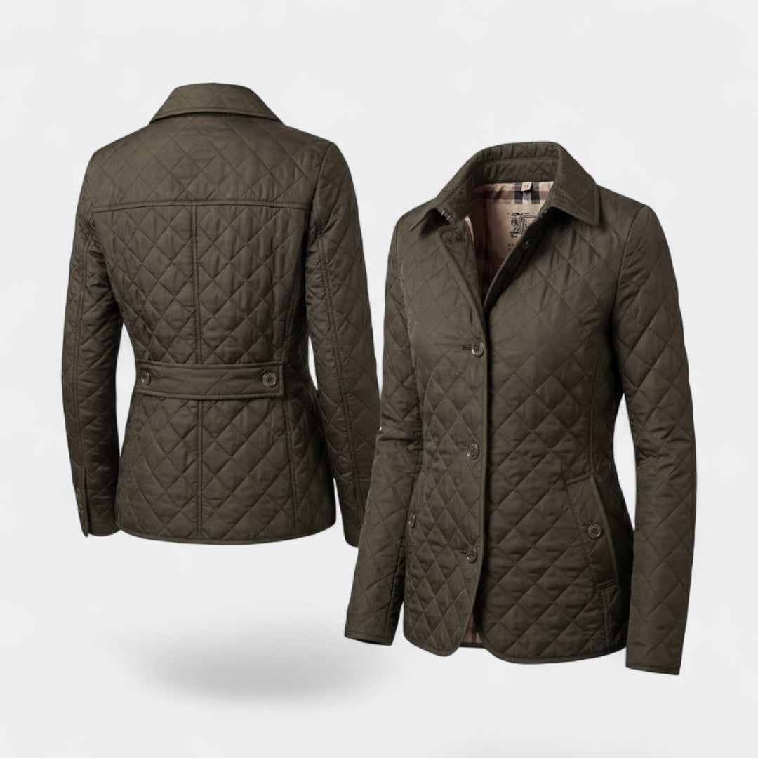 Damen gesteppte Baumwolljacke mit Revers und Wattierung – Figurbetonte, strukturierte Passform