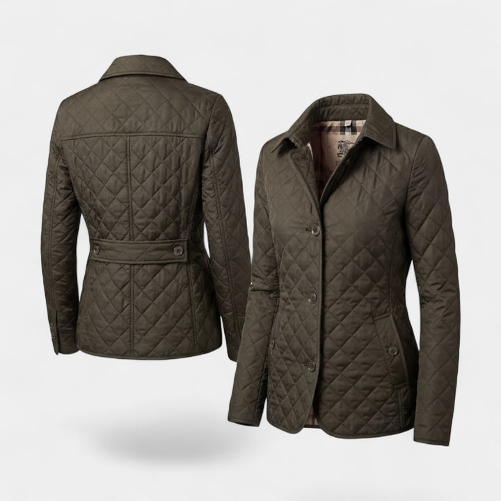 Damen gesteppte Baumwolljacke mit Revers und Wattierung – Figurbetonte, strukturierte Passform