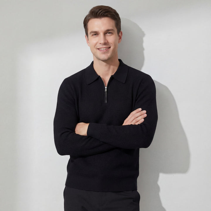 Claire Mode | Herren Pullover aus Waffelstrick mit halbem Reißverschluss
