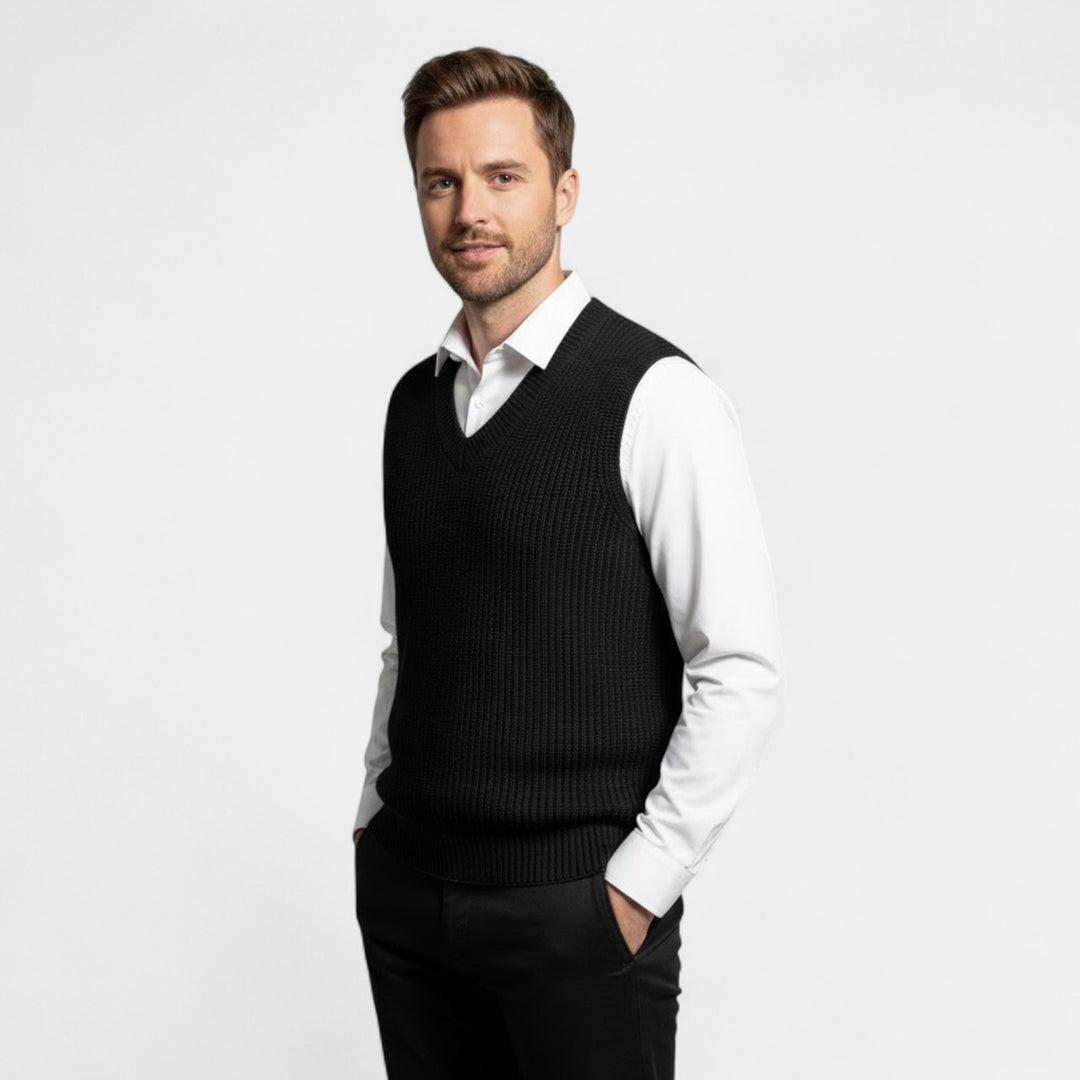 Gilet Uomo Collo a V in Maglia – Finiture a Costine