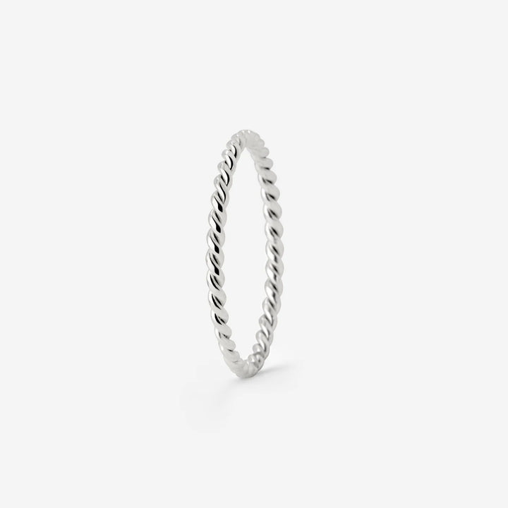 Anello in Acciaio Titanio per Donna – Fascia Intrecciata Stile Corda
