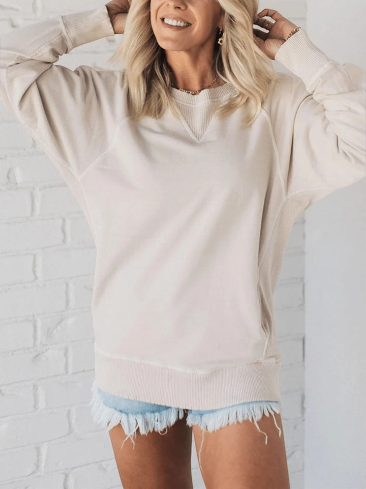 Claire Mode | Maglione Donna in Maglia Collo Tondo con Finiture Costate