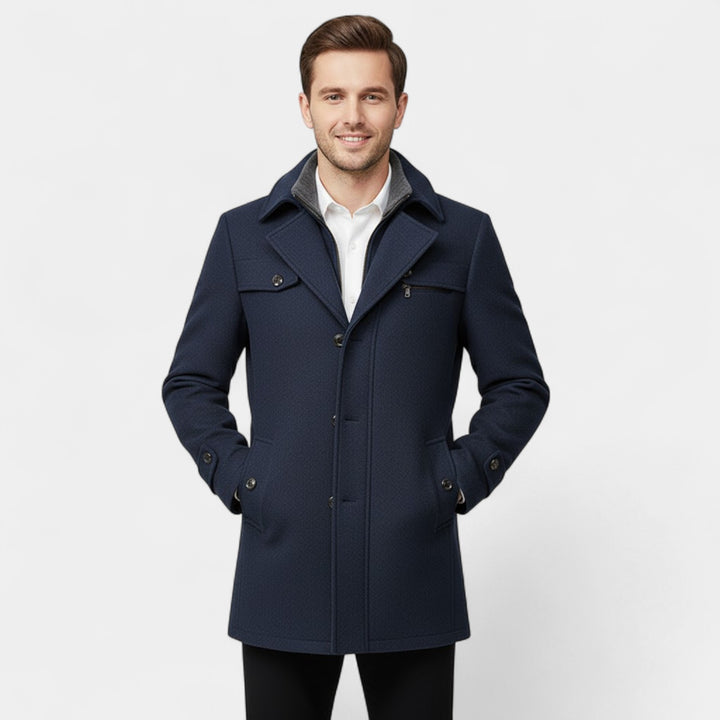 Riche | Cappotto Uomo in Lana – Chiusura con Zip e Bottoni Stile Classico Moderno
