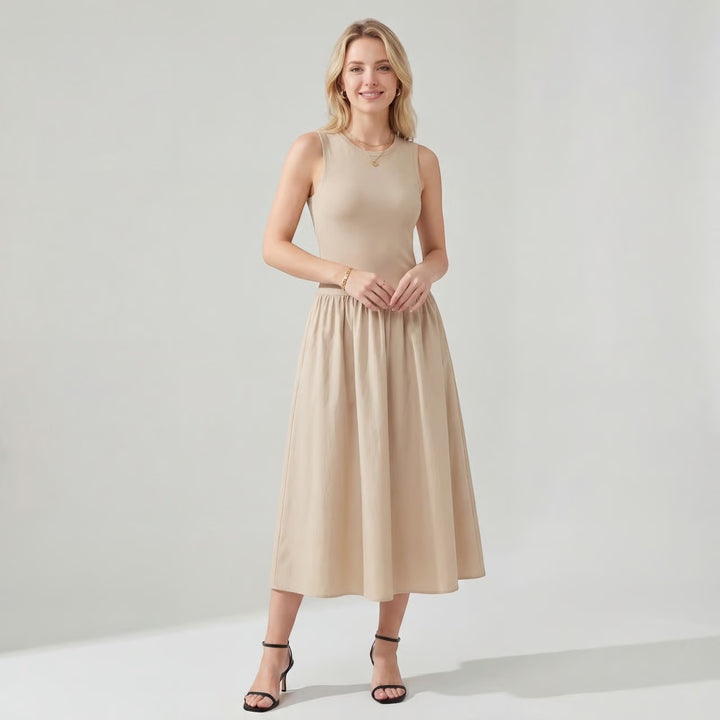 Damen ärmelloses Midikleid aus Stoff – A-Linien ausgestellte Passform