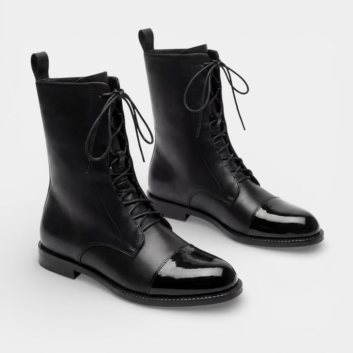 Damen Schnürstiefeletten aus Leder, halbhoch – Runde Spitze, strukturierte Passform