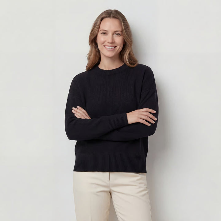 Claire Mode | Damen Pullover aus weichem Strick mit Rundhalsausschnitt