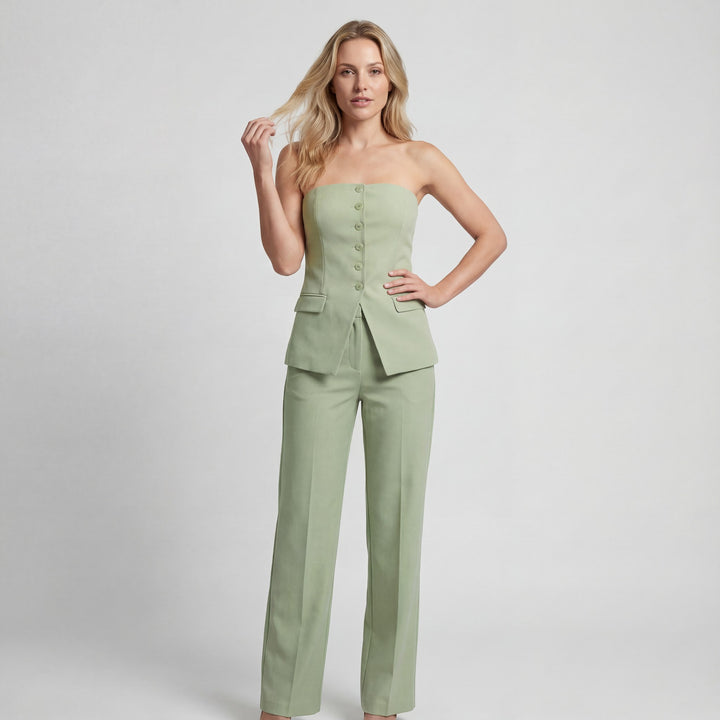 Claire Mode | Zweiteiliges trägerloses Tailleur-Set mit gerader Hose für Damen