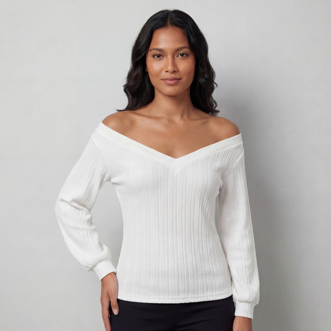 Claire Mode | Top Donna in Maglia a Maniche Lunghe e Scollo a V