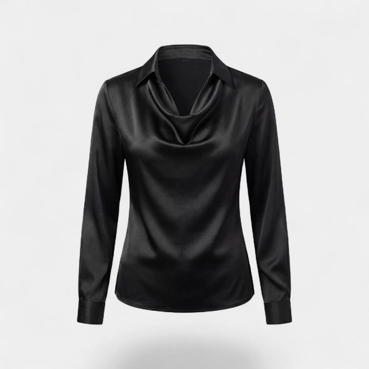 Drapiertes Satinblusenshirt für Damen – Eleganter, lässiger Schnitt