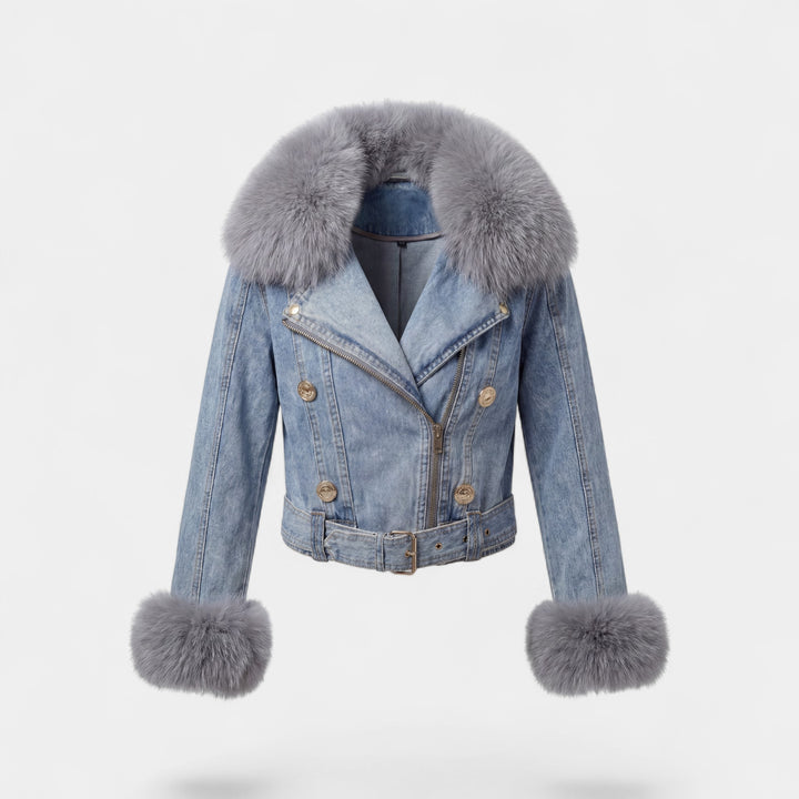 Claire Mode | Damenjacke aus gefüttertem Denim mit Pelz