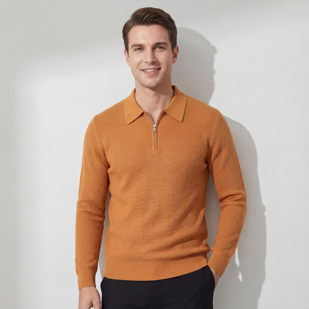 Claire Mode | Herren Pullover aus Waffelstrick mit halbem Reißverschluss