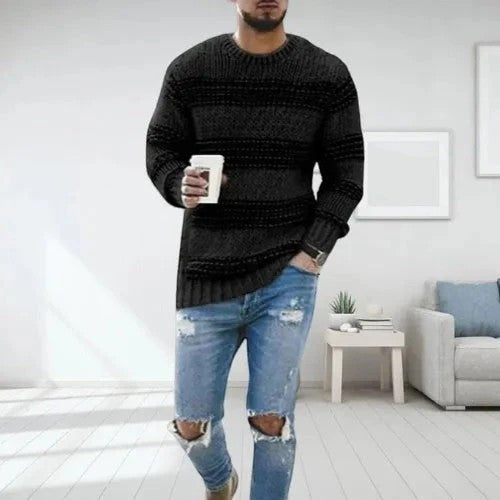 Claire Mode | Maglione Uomo in Maglia a Righe Collo Tondo