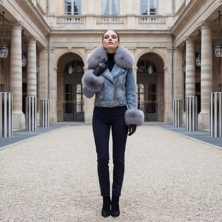 Claire Mode | Damenjacke aus gefüttertem Denim mit Pelz