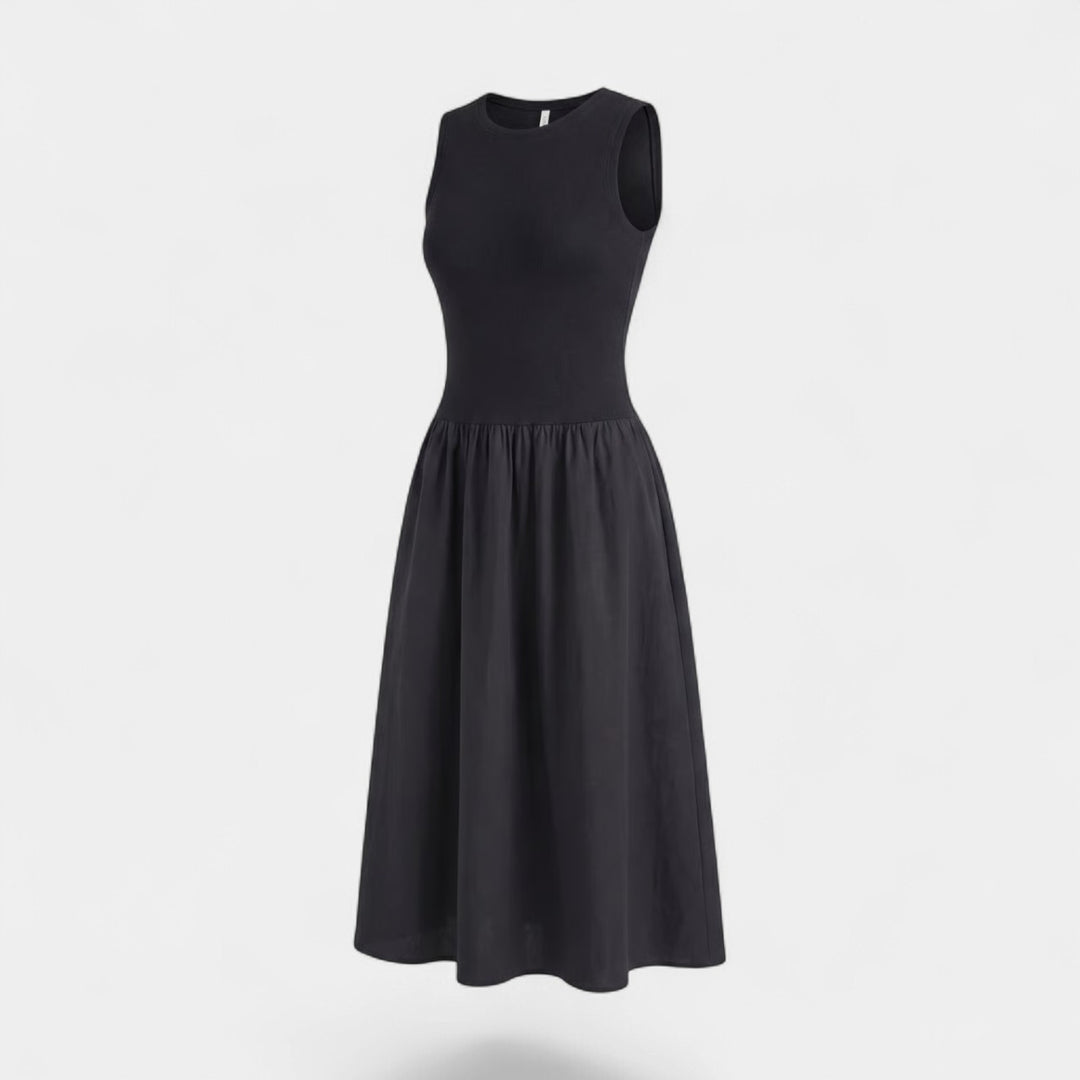 Damen ärmelloses Midikleid aus Stoff – A-Linien ausgestellte Passform