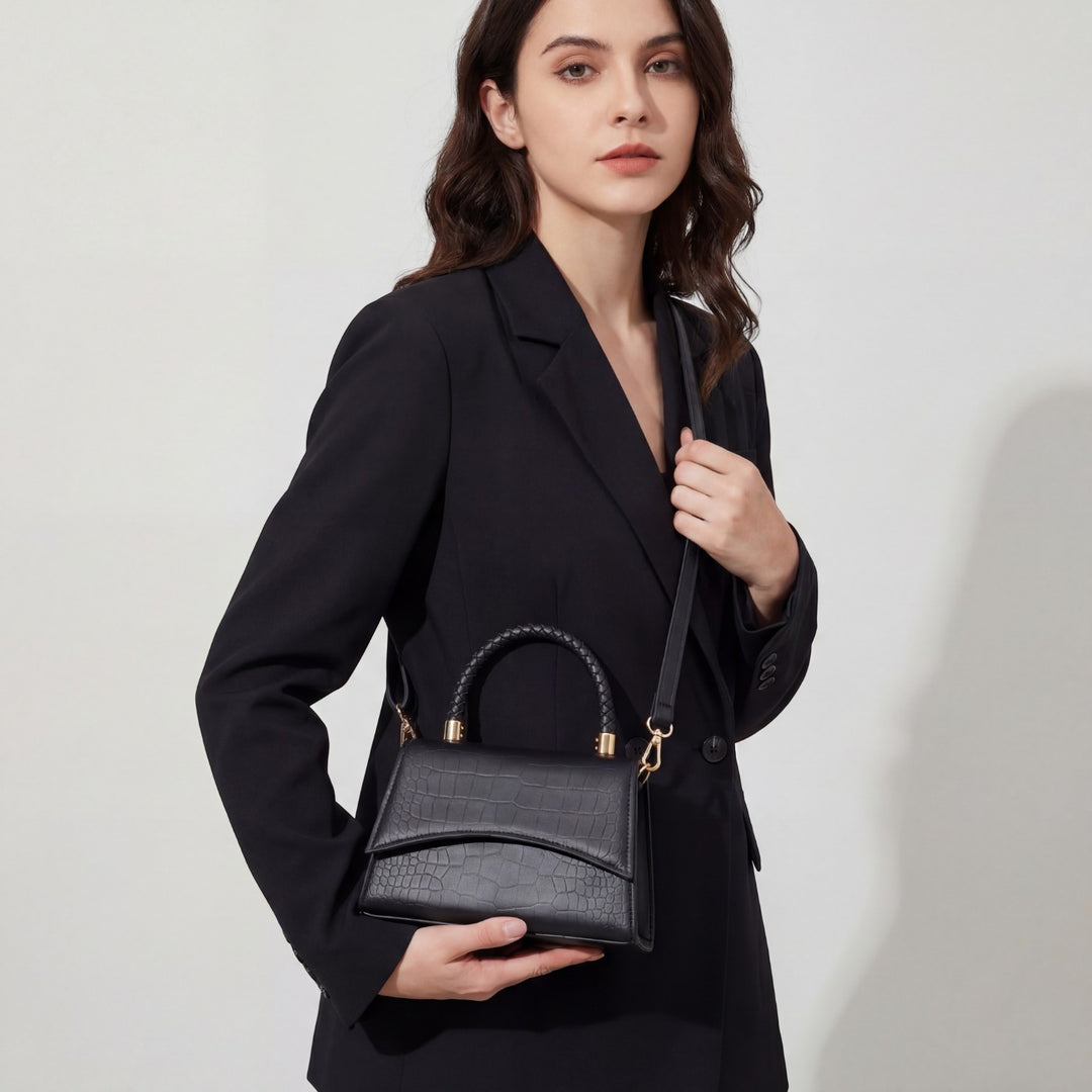 Claire Mode | Borsa Donna Tracolla in Pelle Goffrata Coccodrillo con Manico