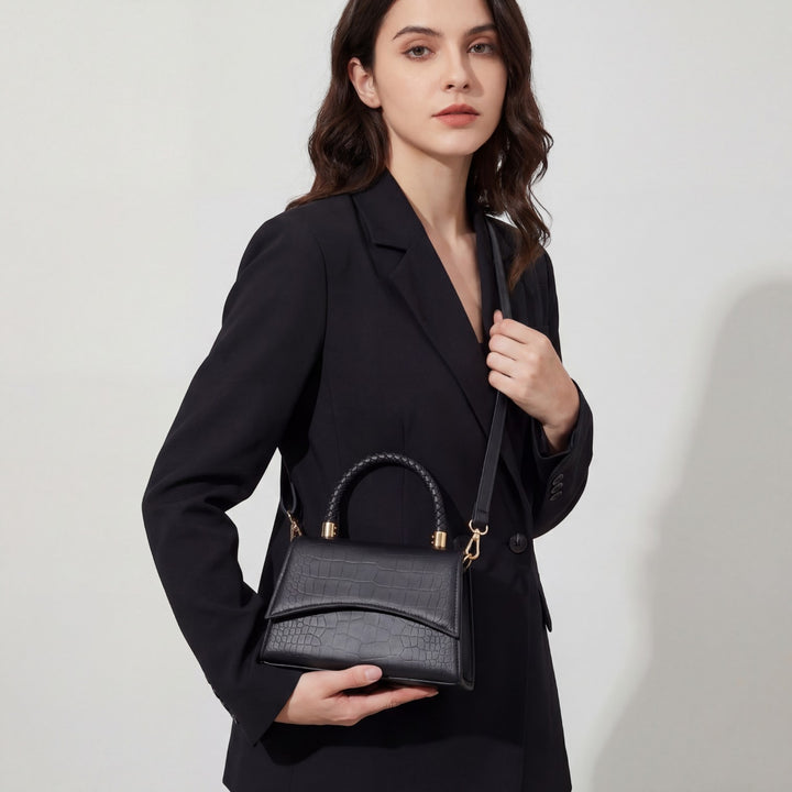 Claire Mode | Borsa Donna Tracolla in Pelle Goffrata Coccodrillo con Manico