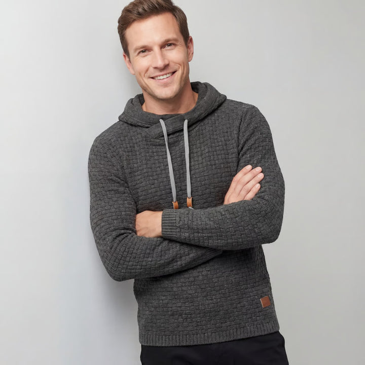 Herren Kapuzenpullover aus Baumwollmischung – Strukturierter Strick, figurbetonter Schnitt