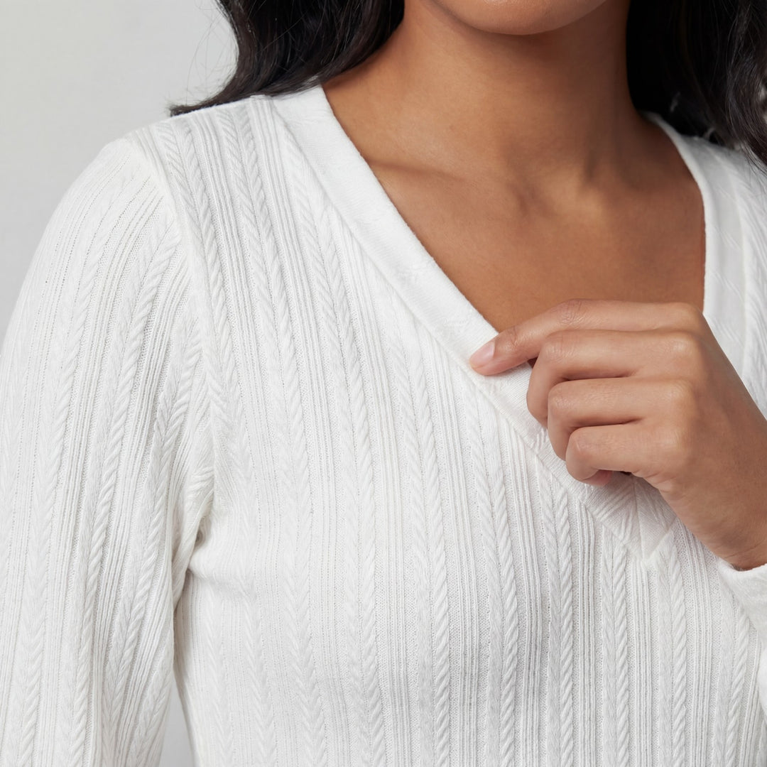 Claire Mode | Top Donna in Maglia a Maniche Lunghe e Scollo a V