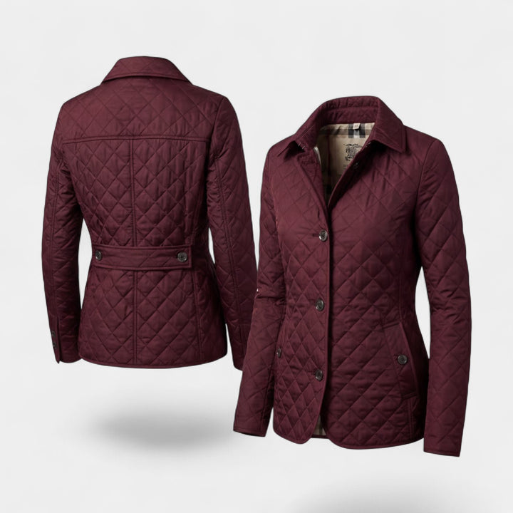 Damen gesteppte Baumwolljacke mit Revers und Wattierung – Figurbetonte, strukturierte Passform