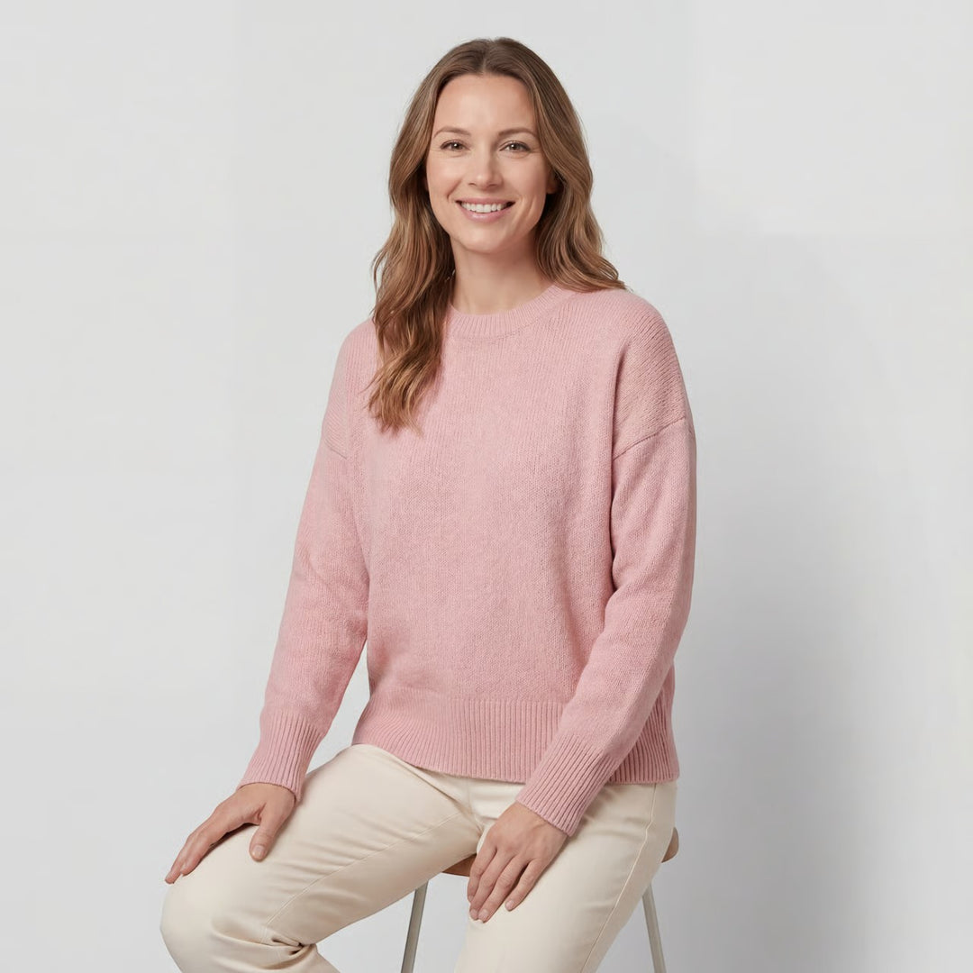 Claire Mode | Damen Pullover aus weichem Strick mit Rundhalsausschnitt