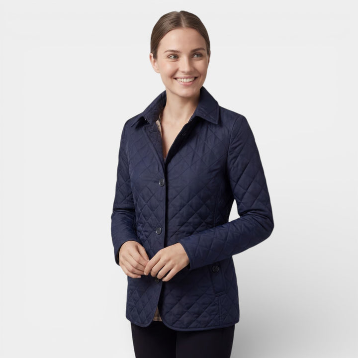 Damen gesteppte Baumwolljacke mit Revers und Wattierung – Figurbetonte, strukturierte Passform