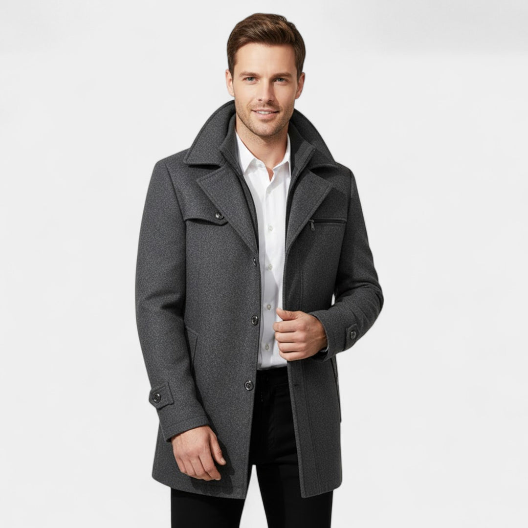 Riche | Cappotto Uomo in Lana – Chiusura con Zip e Bottoni Stile Classico Moderno