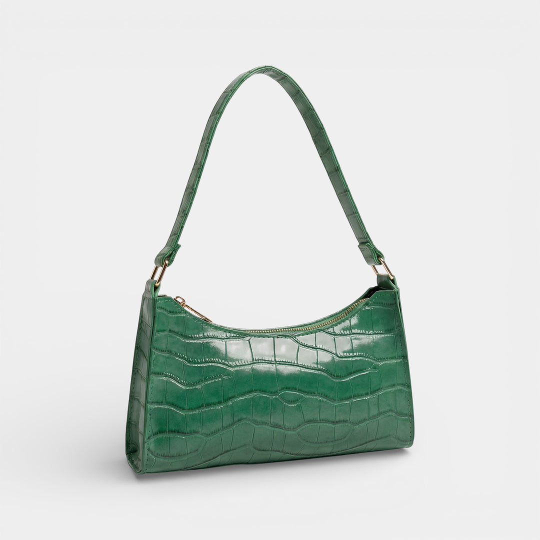 Schultertasche aus glänzendem, strukturiertem Leder für Damen – Kompaktes Format