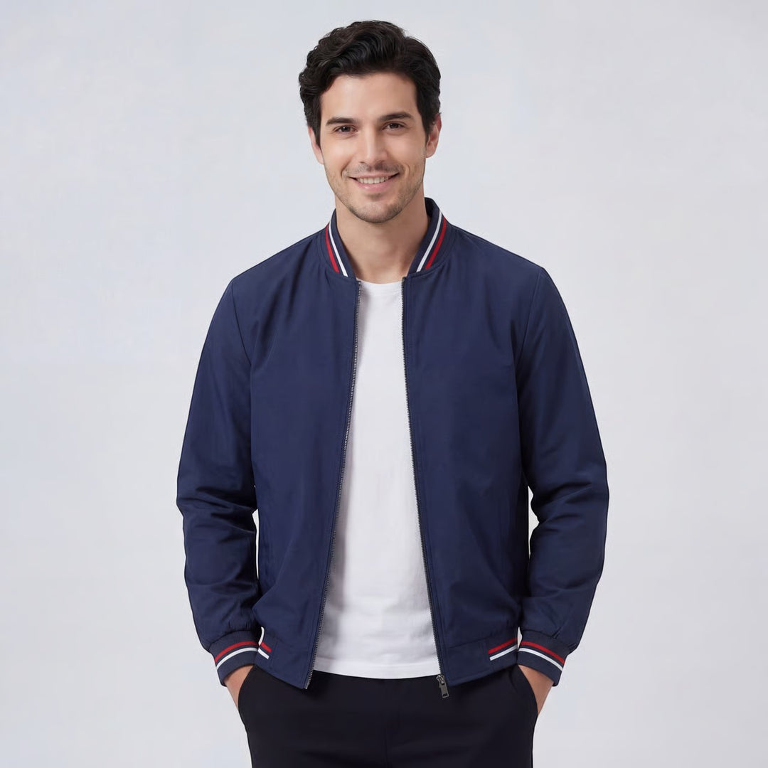 Claire Mode | Herren leichte Stehkragenjacke mit Reißverschluss aus gewebtem Stoff