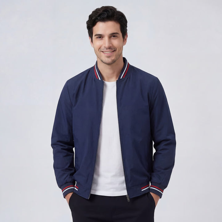 Claire Mode | Herren leichte Stehkragenjacke mit Reißverschluss aus gewebtem Stoff