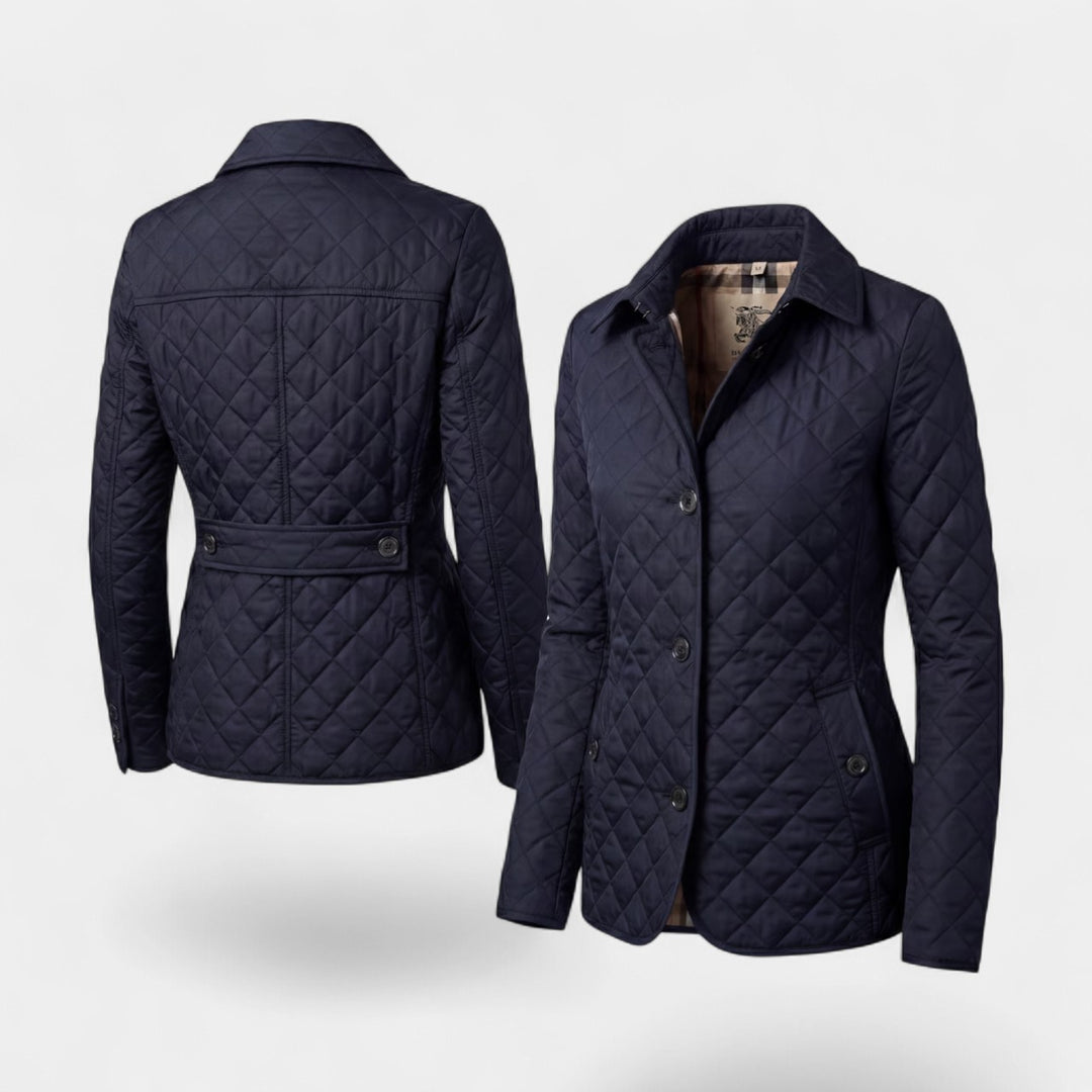 Damen gesteppte Baumwolljacke mit Revers und Wattierung – Figurbetonte, strukturierte Passform