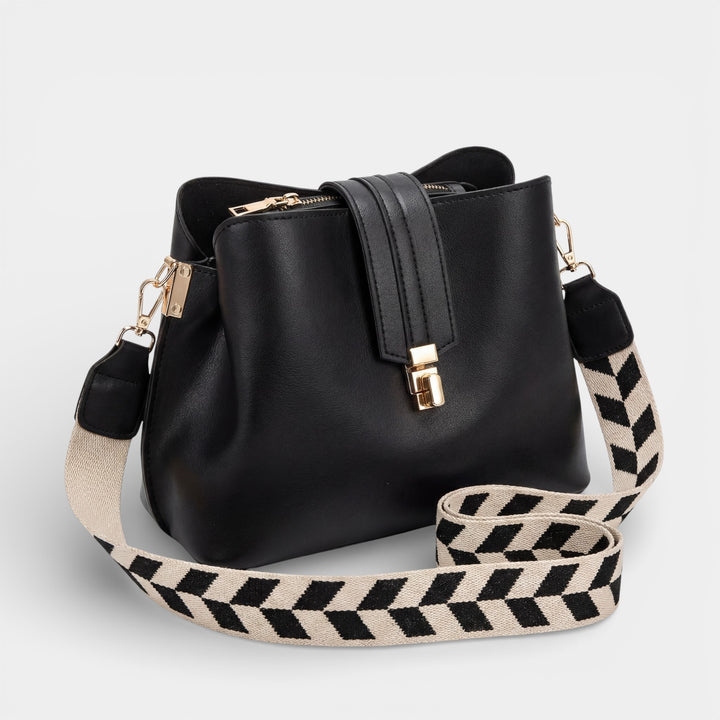 Borsa secchiello in pelle liscia per donna – Chiusura con patta e lucchetto
