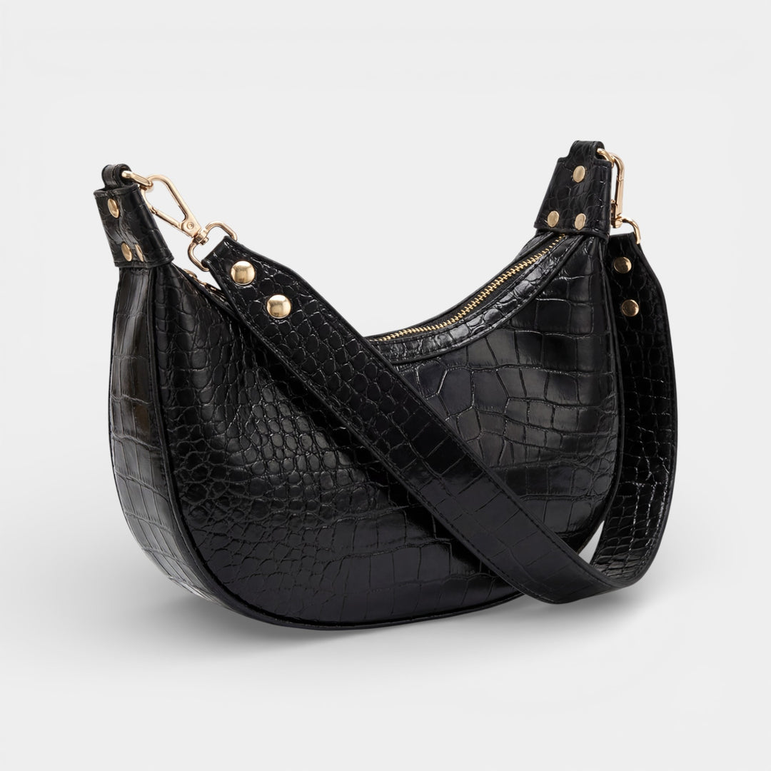 Strukturierte Leder-Schultertasche für Damen – Baguette-Form