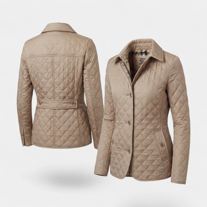 Damen gesteppte Baumwolljacke mit Revers und Wattierung – Figurbetonte, strukturierte Passform